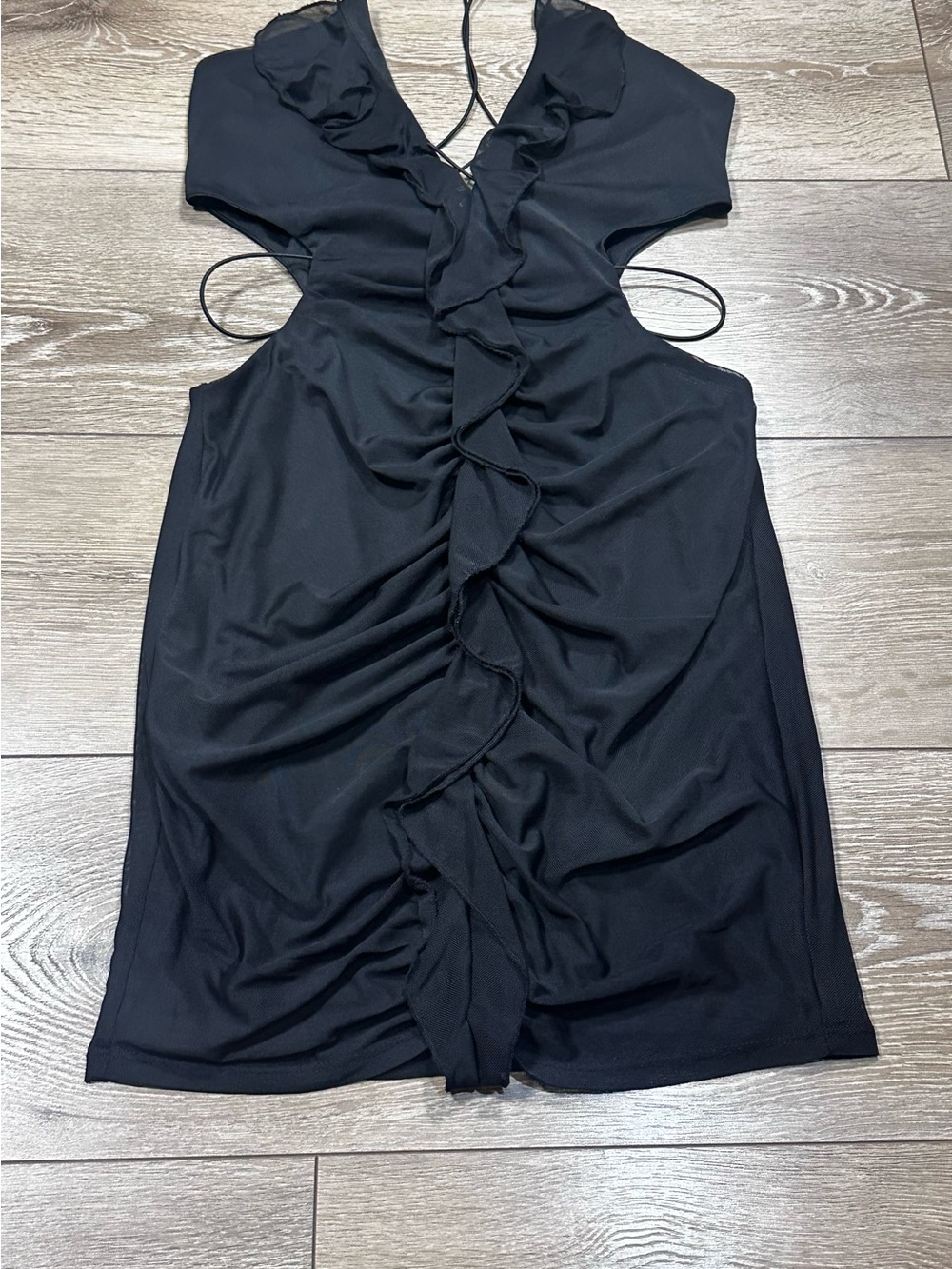 Windsor Nights Out Mesh Ruffle Cutout Bodycon Mini Dress LBD - Picture 7 of 15